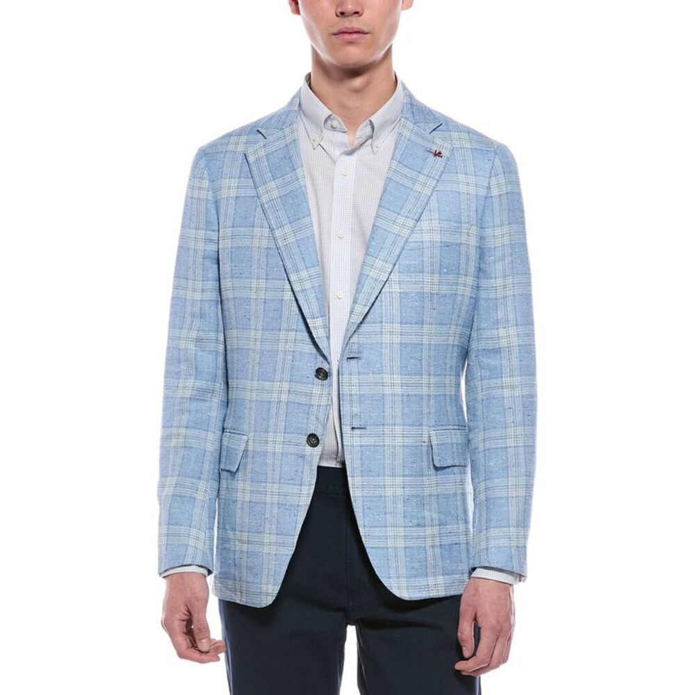Isaia Mens Silk, Linen, & Wool-Blend Jacket, Blue